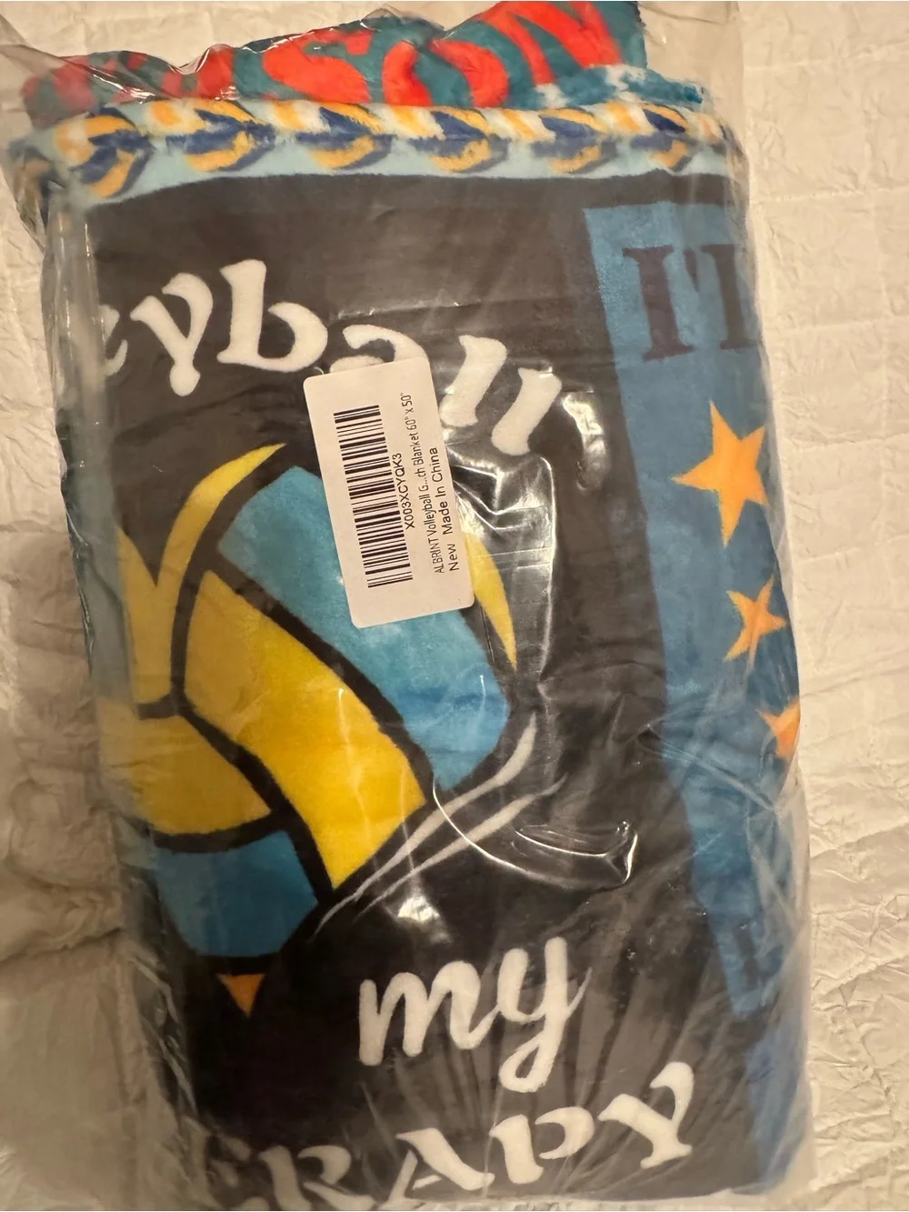 Volleyball Graphic Throw Blanket - Blue & Yellow NWT